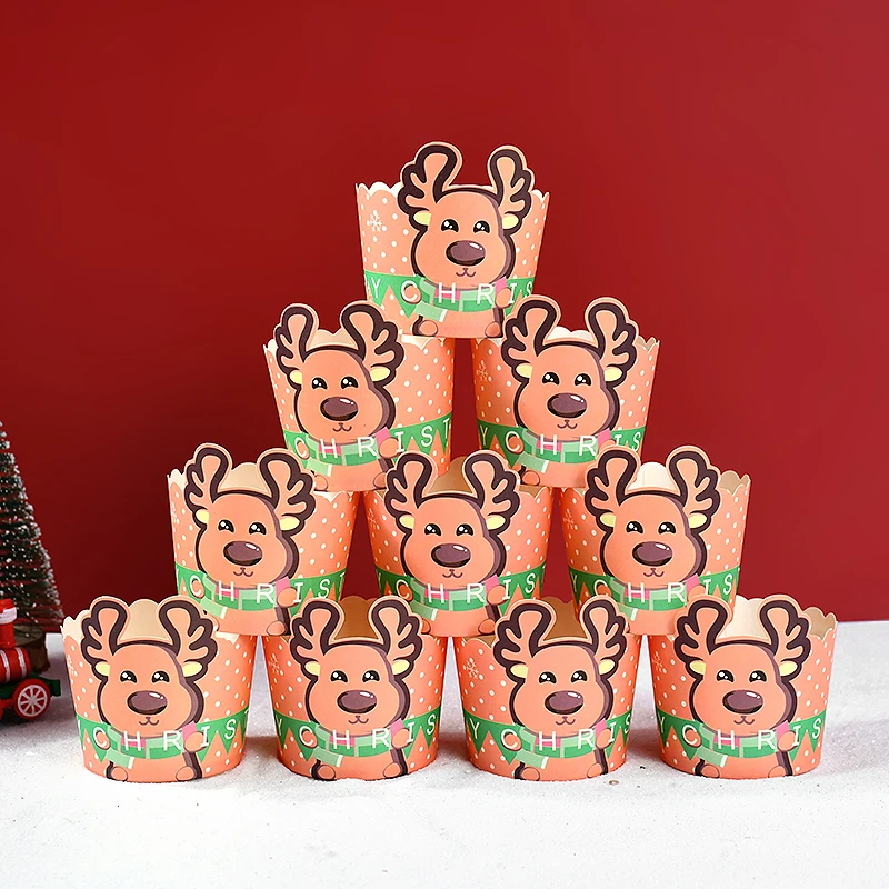 20/10Pcs Weihnachten Cupcake Wrapper Elch Mit Kuchen Topper Santa Claus Schneemann Backen Muffin Tasse Papier Liner Wraps xmas Party Decor – Detail 6
