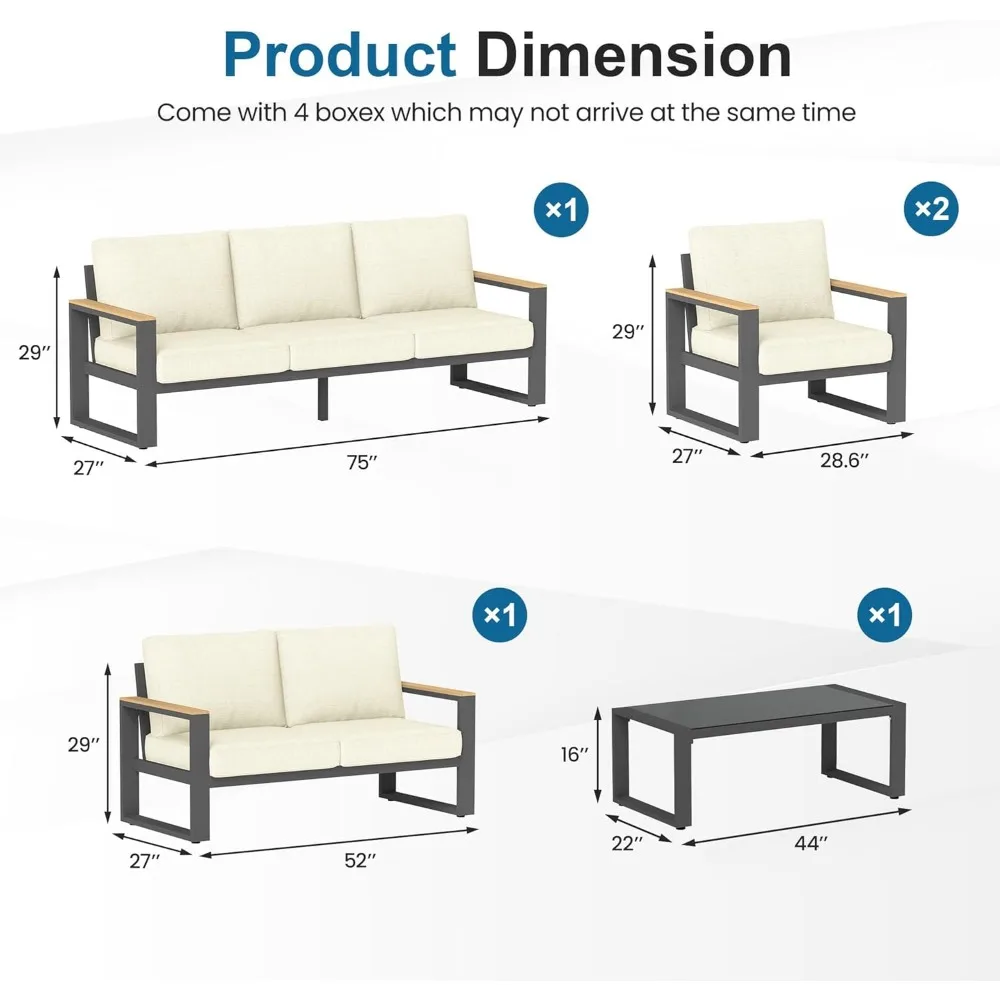 Aluminum Patio Furniture, 7-Seats Metal Outdoor Furniture Set with Coffee Table, Modern Patio Sofa Sets Outdoor Conve 6