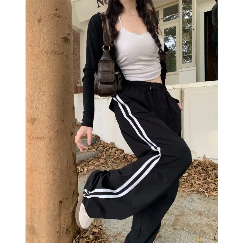 

Deeptown Harajuku Striped Parachute Pants Women Black Baggy Korean Fashion Casual Joggers Hippie Streetwear Vintage Trousers New