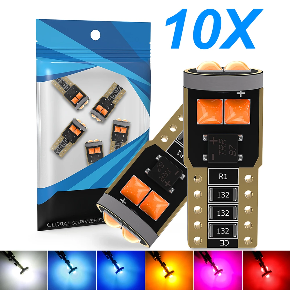 

10 шт T10 W5W 168 3030 6smd суперъяркая фонарь, диагональ 5 Вт, задний фонарь заднего хода, без ошибок, белый, красный, желтый