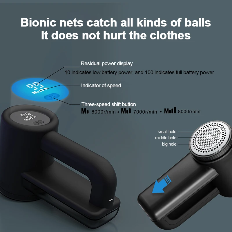 Electric Lint Remover 2000mAh Portable Clothes Sweater Curtains Fuzz Fabric Shaver Adjustable Speed Hairball Trimmer for Couch 5