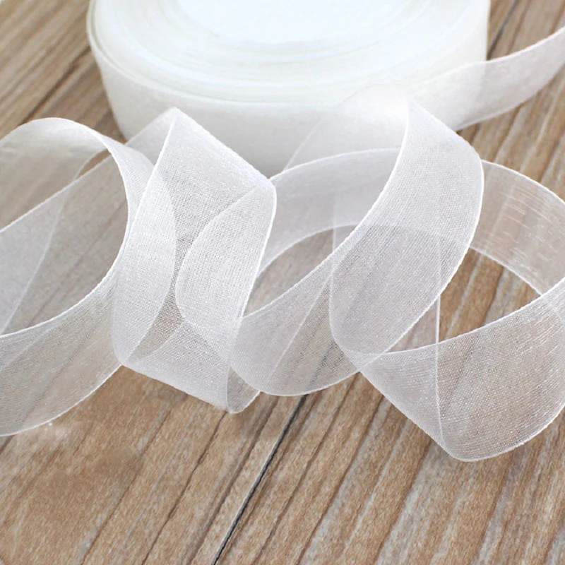White Organza Ribbon for Gift Wrapping Decoration, Handmade DIY Ribbons, Wholesale, 50 Yards/Roll, 12mm, 15mm, 20mm, 25mm, 40mm,
