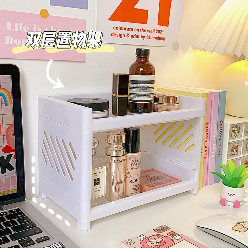Stationery Organizer Double Fold Storage Shelf Desktop Storage Desk Accessories Organizers Office School Supplies