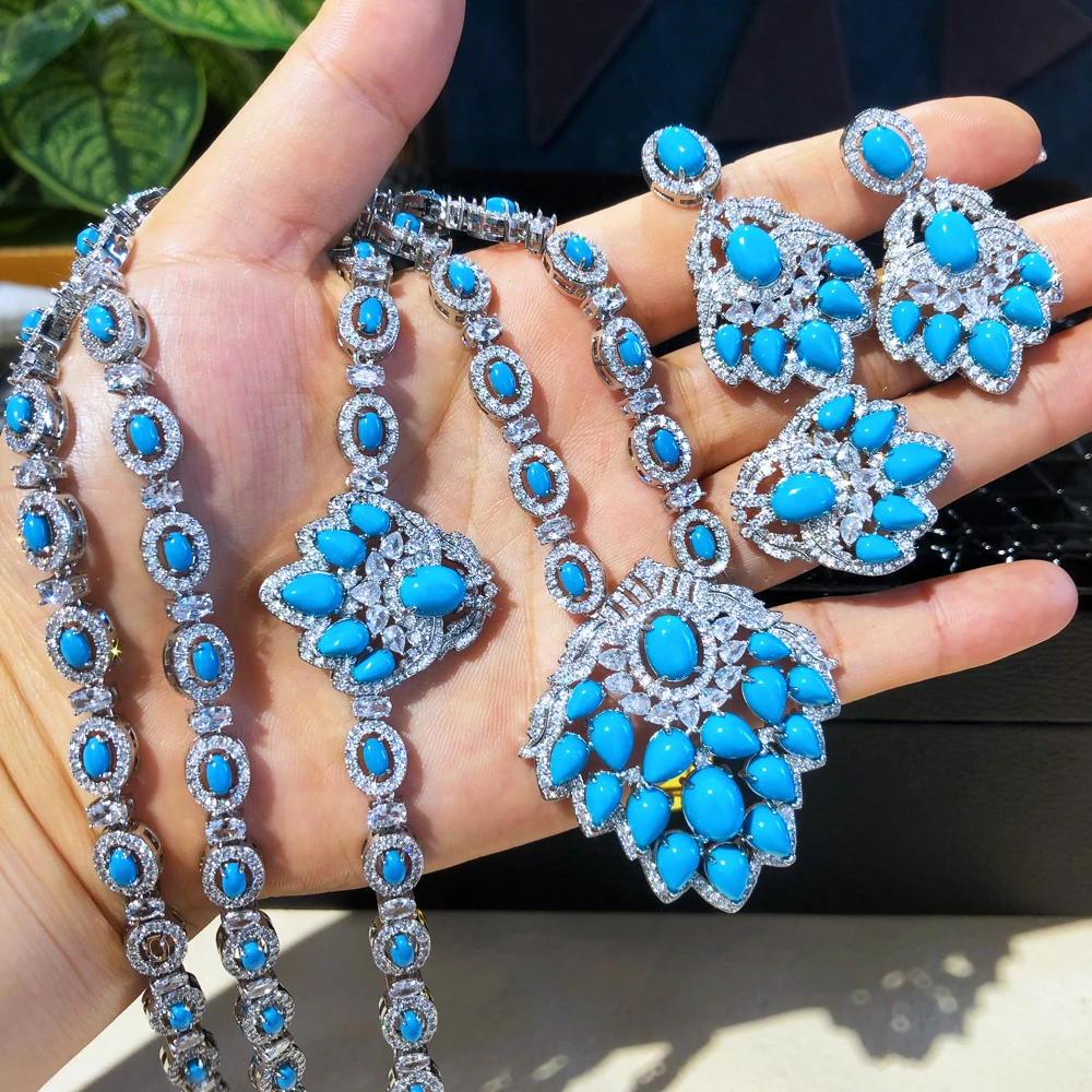

Missvikki New Original Necklace Earrings Jewelry Sets Luxury Turquoise For Women Bridal Wedding Russia Dubai Bridal Party Gift
