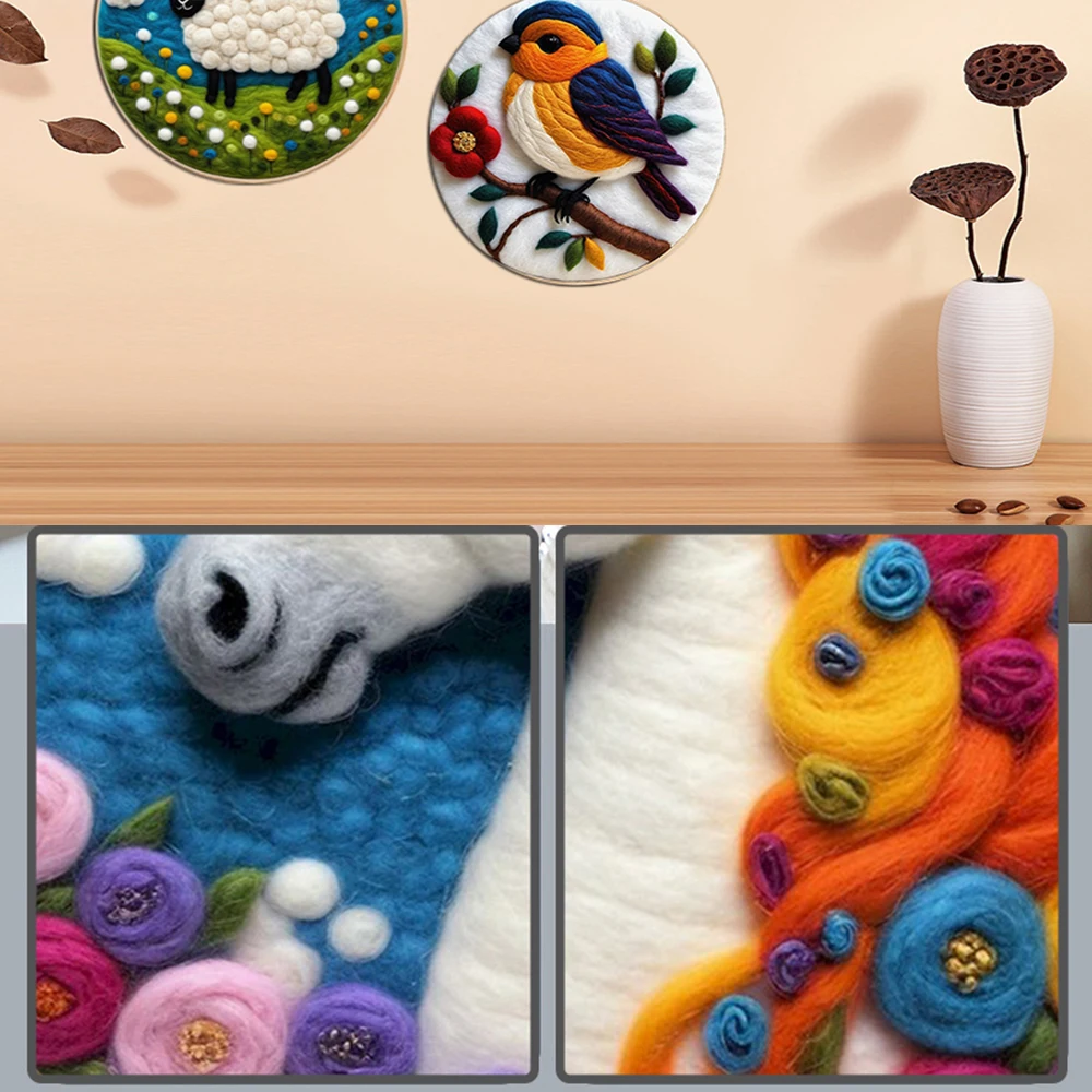 PhotoCustom Funny DIY Wool Embroidery Kit Ins Creative Starry Landscape Wool Stitch Picture Kit Craft Felt Paintings Decors wool felting kit needle felt kit