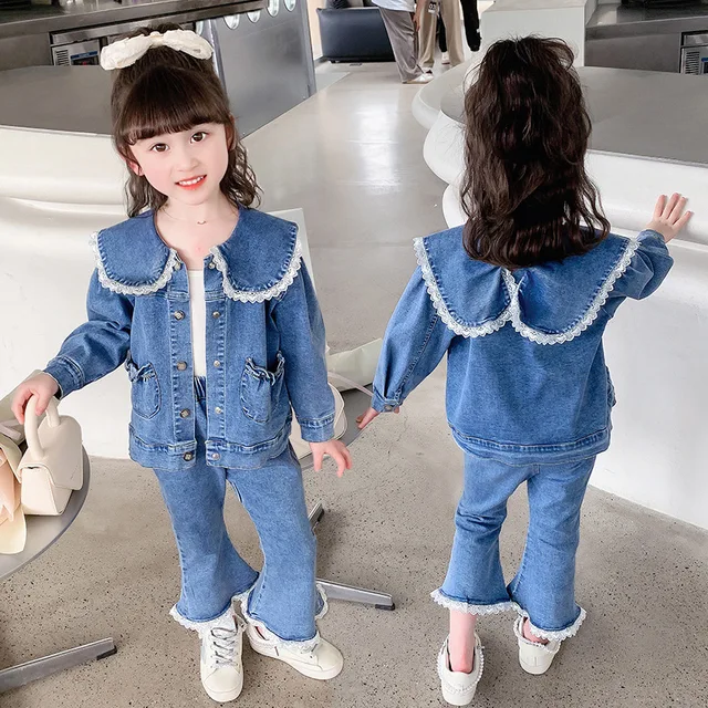 2020 new fashion baby girl clothes spring and autumn girls denim hooded  coat + holes jean trousers body suit girl clothing sets - AliExpress