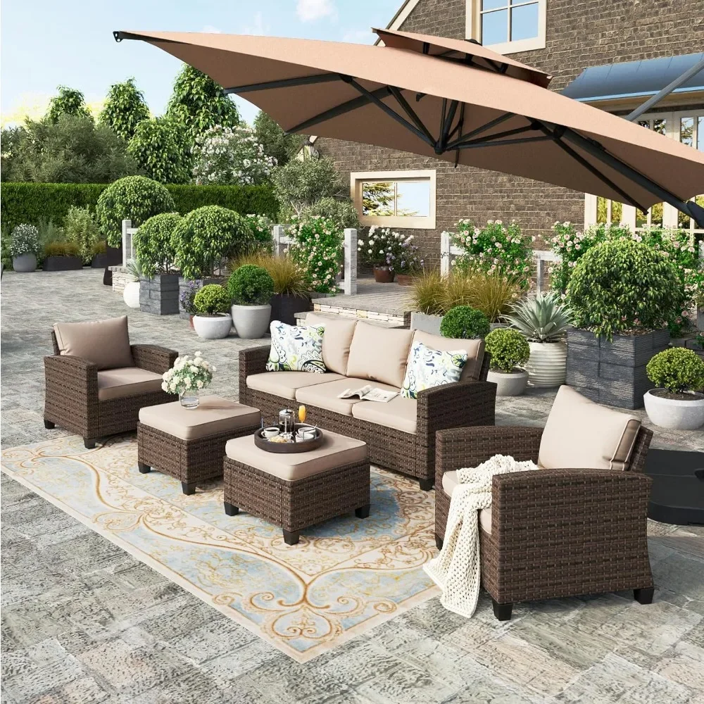 

Outdoor Sofa Sets, 2 Single Chair, 2 Ottoman and 3Seat Sofa with Cushions, 7 Seater Outdoor Wicker Sofas Sets