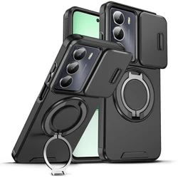 Car Magnetic Holder Ring Armor Shockproof Case with Camera Protection for Realme C75 4G (LK - Black)