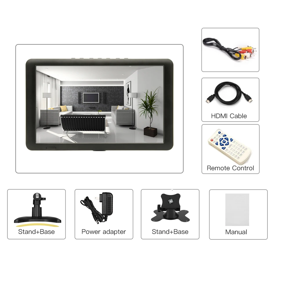 10.6 Inch CCTV Monitor Mini TV Computer PC Monitor 1280x768 LCD With HDMI VGA AV BNC For CCTV Security Camera Car Rear View