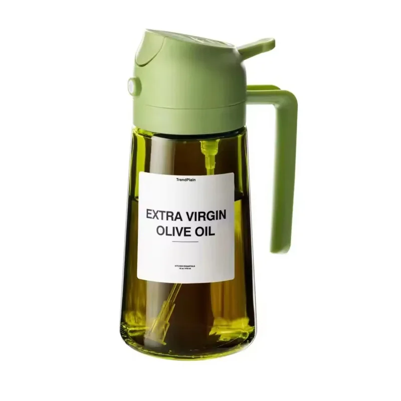 Garrafa pulverizadora de óleo escuro com bloqueio de luz 470ml/16 oz para cozinhar cozinha 2 em 1 dispensador de azeite garrafa de óleo de vidro verde escuro