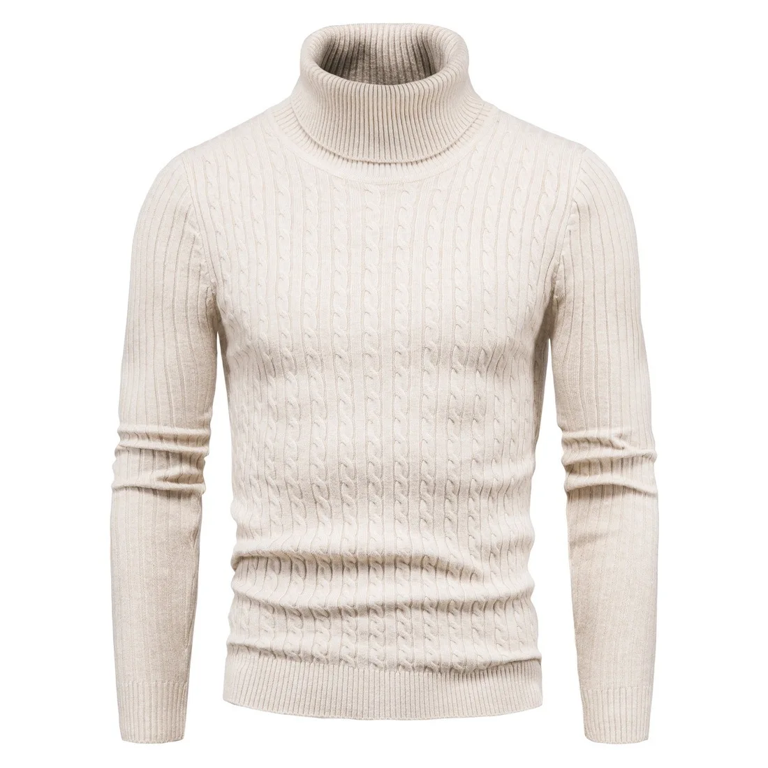 2024 Autumn New Sweater Men's High Collar Elastic Knit Fried Dough Twists Pattern Casual Versatile Top Tight and Warm 5