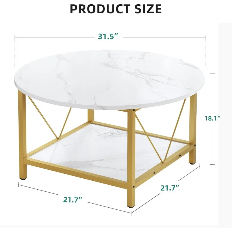 Coffee Tables for Living Room, Round Coffee Table, Small Coffee Table with Storage, 2 Tier Modern 2
