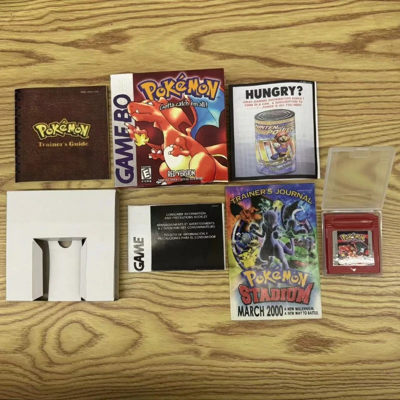 

Pokemon Red GBC Game in Box for 16 Bit Fan Made Video Game Cartridge Trainers Guide with Manuals USA Version