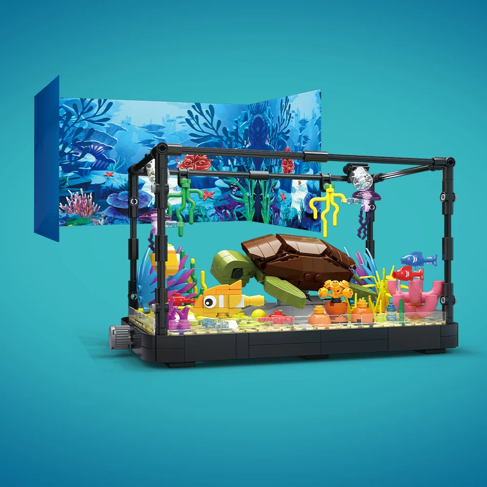 Fish Tank Building Kit with Lights, MOC Marine Aquarium Marine Animal Building Blocks Toys for Kids 6+, Bricks Toys Gifts 5