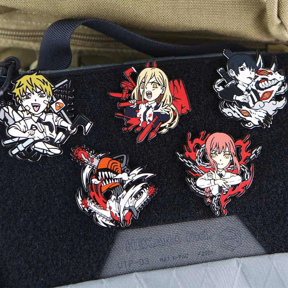 

Chainsaw Man Metal Patch Tactical Morale Badges on Backpack Anime Character Armband Hook and Loop Patches on Clothes Applique