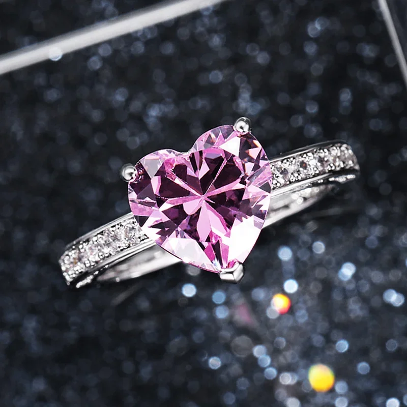 Engagement rings Luxury Solitaire Women Heart Engagement Rings Pink Cubic Zirconia Proposal Rings For Girlfriend Anniversary Gift jewelry rings