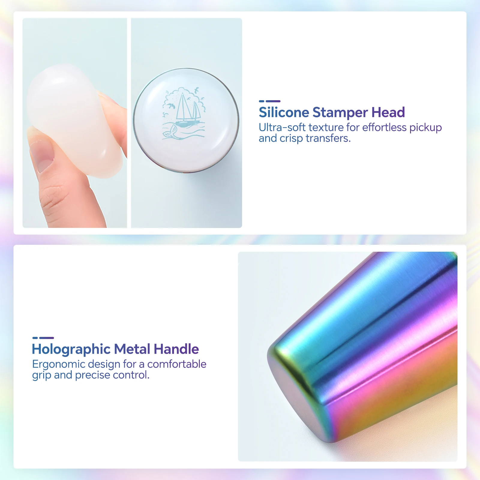 컬러풀 네일 스탬퍼 실리콘 KADS 프로페셔널 메탈 네일 스탬핑 플레이트 3.5*5.5cm 홀로그램 폴리쉬 프린트 매니큐어 도구