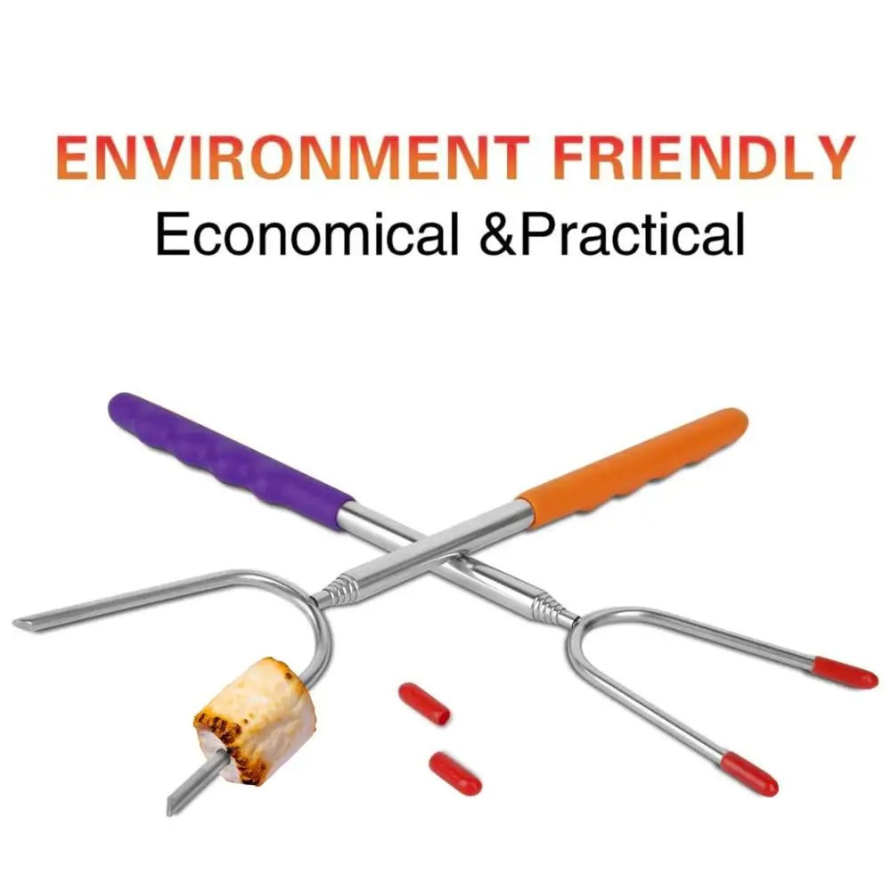 Telescopic BBQ Forks Marshmallows Roasting Sticks Stainless Steel Extendable Hot Dog Sausages Skewers Barbecue Tools