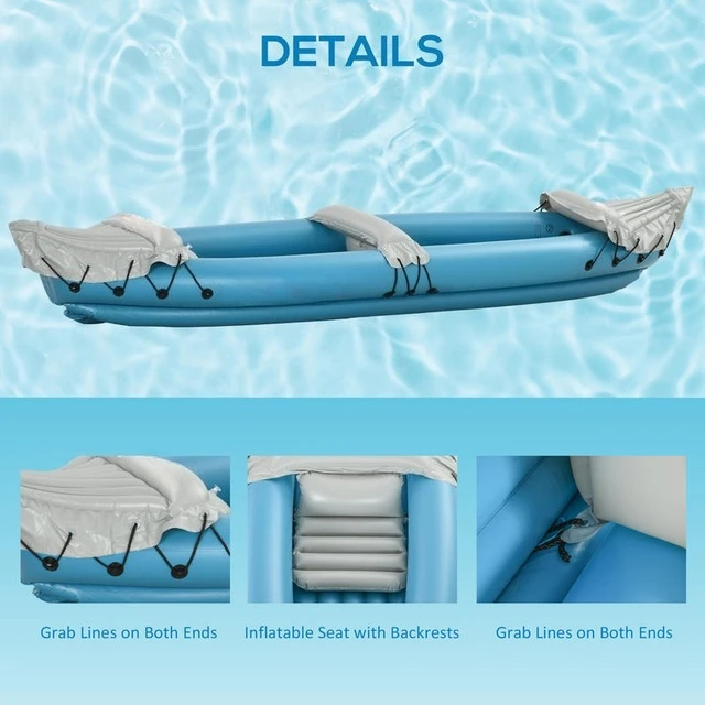 Inflatable Kayak, Two-Person Inflatable Canoe Boat Set with Air Pump, Aluminium Oars, 318 x 80 x 50cm - Blue