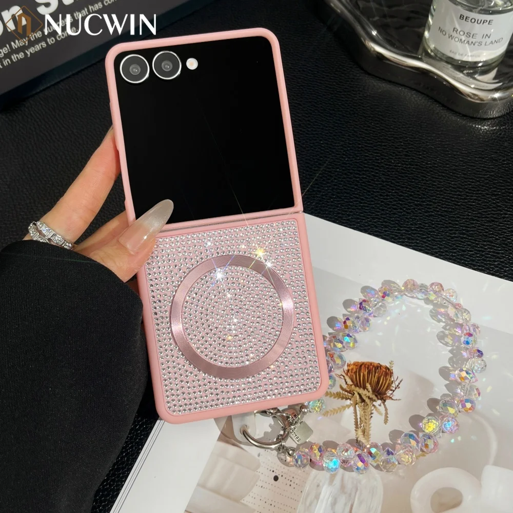 Luxury Bling Glitter Magnetic Phone Case with Shockproof Wrist Strap Cover