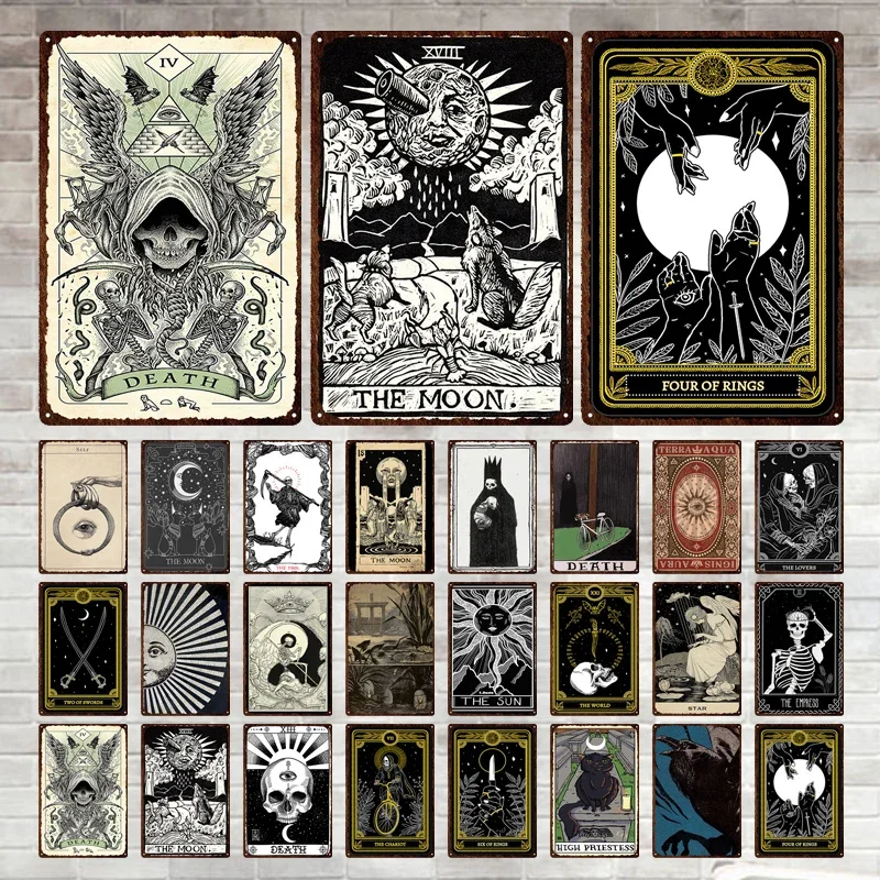 

Металлическая вывеска Tarot, винтажная жестяная вывеска, металлическая винтажная настенная декорация для бара, клуба, мужской металлический постер с отверстиями