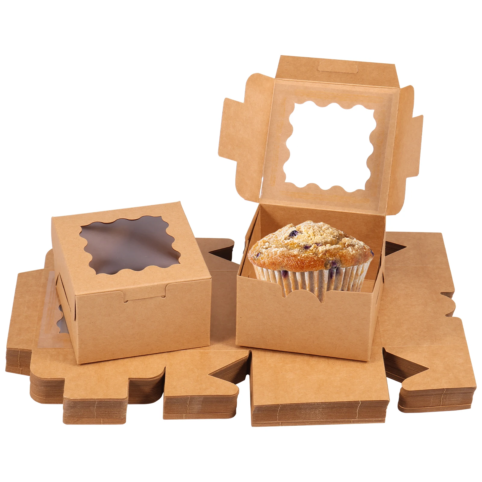 50 Scatoline Dolci Con Finestra Trasparente | Carta Kraft Bianca | Per Cupcake, Biscotti Fatti In Casa E Regali - Foto 11