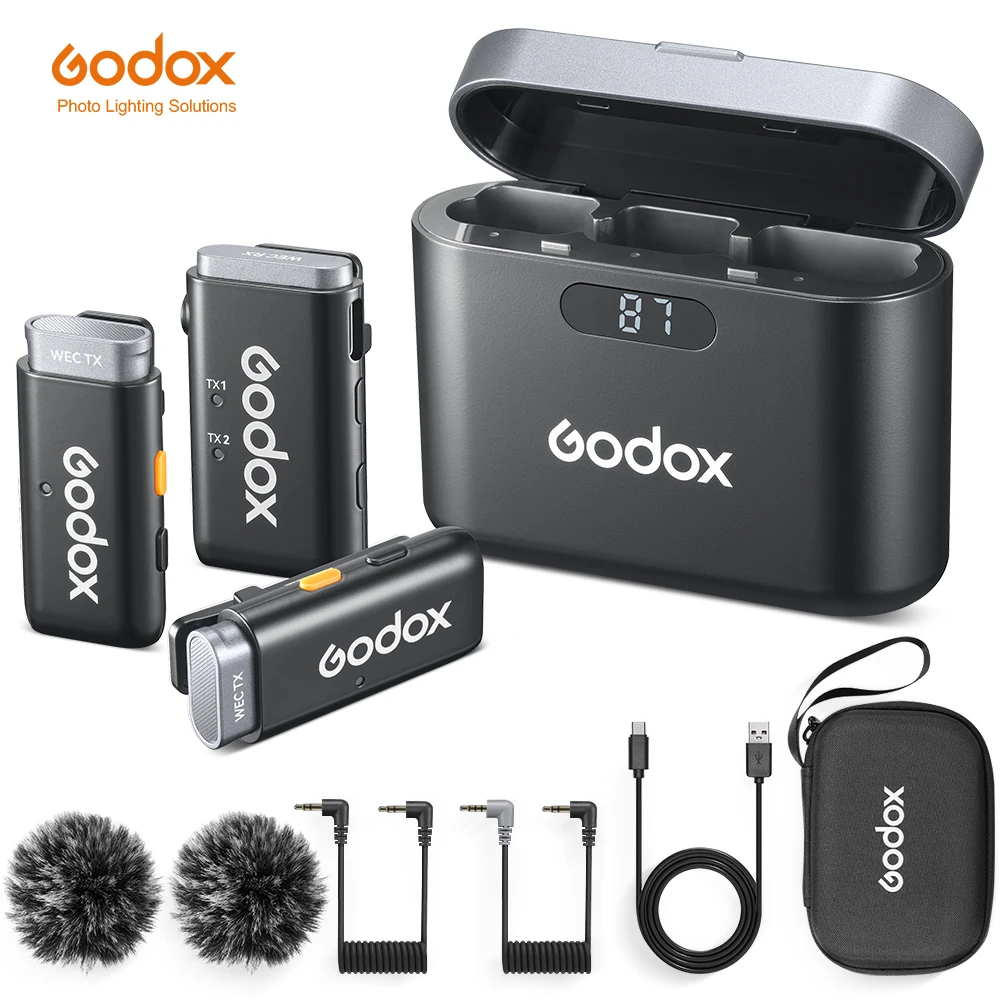 Godox WEC 2.4GHz Wireless Microphone System Transmitter Receiver Live Broadcast Reduction Noise Mic for DSLR Camera Smartphone