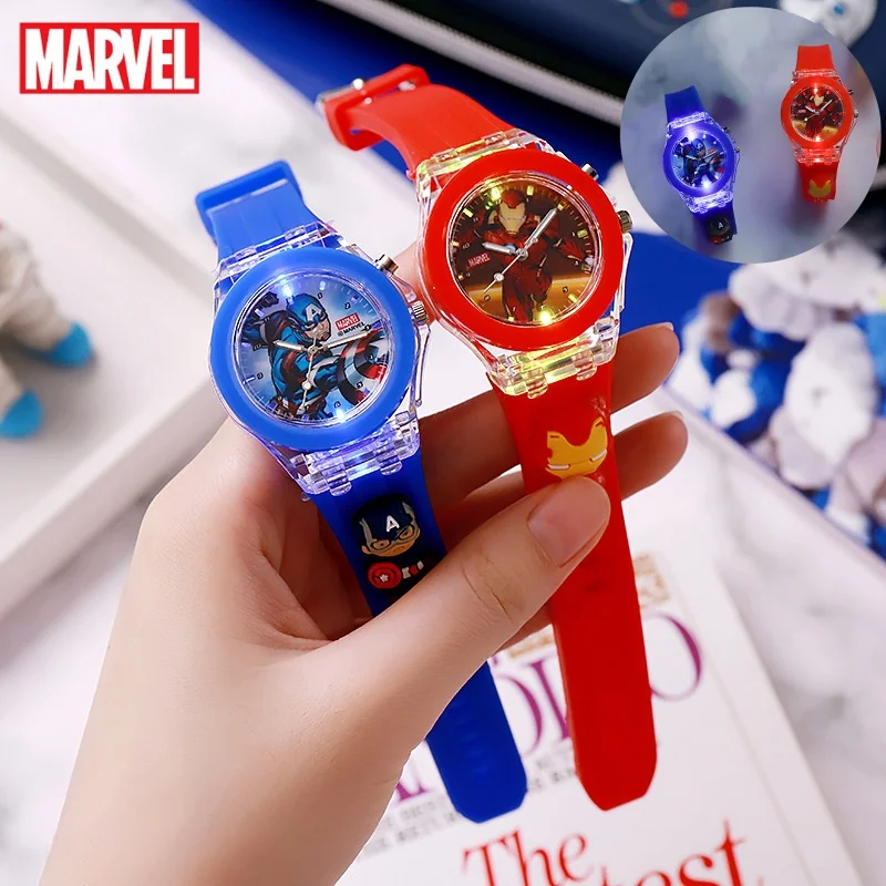 

Disney Marvel Spiderman Anime Figure Luminous Watch Cartoon Toys Iron Man Children's Student Silicone Lights Led Watch Xms Gift