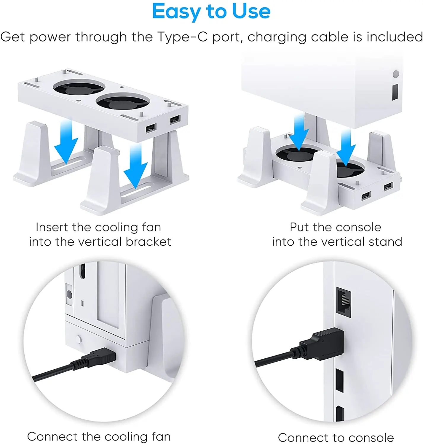 Vertical Dual Cooling Stand 2 Cooling Fans 3-Speed Cooler Dock Station for Xbox Series S Game Console Holder with 2 USB Ports