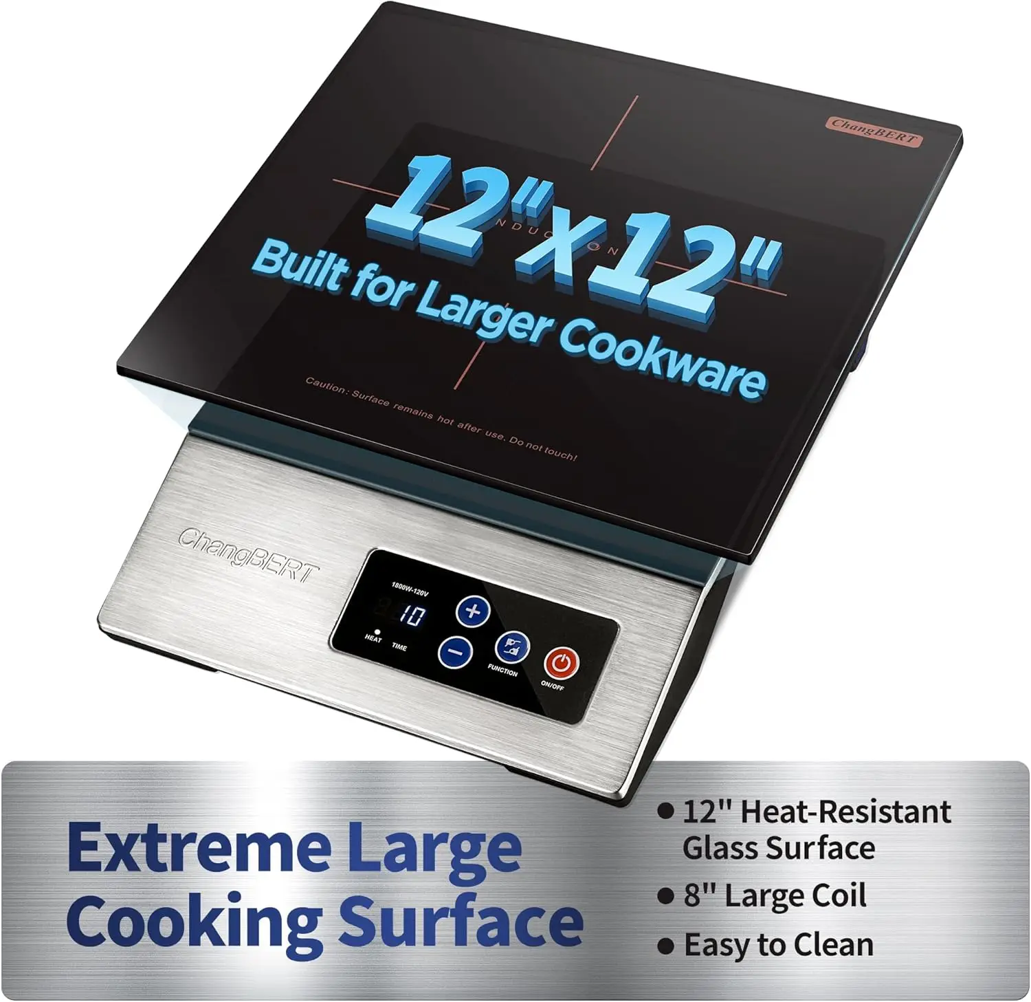 1800W Commercial Grade Induction Cooktop, NSF Certified Portable Large 8" Heating Coil, 12" Heat Resistant Cooking Surface