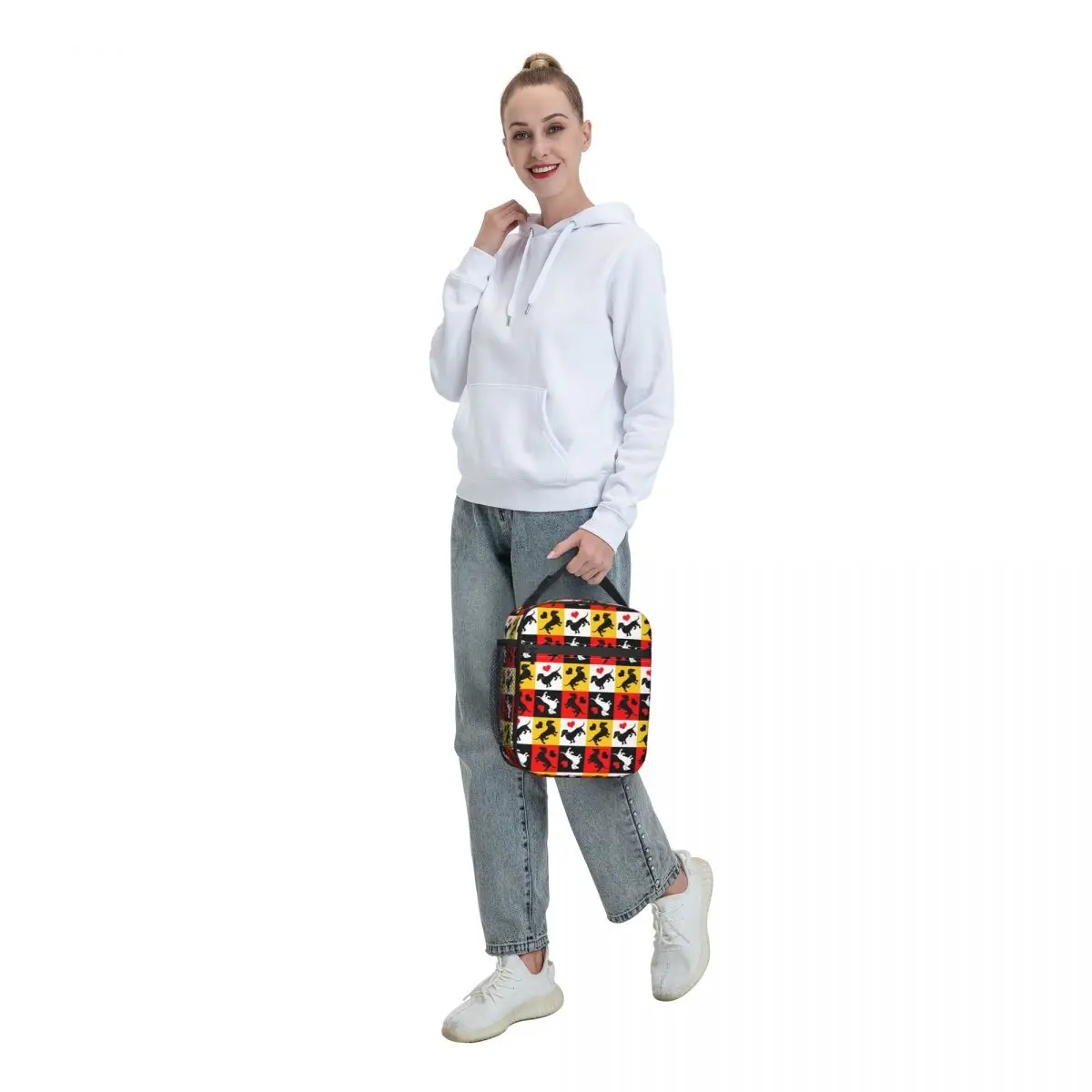 Dachshunds And Hearts Resuable Lunch Box Multifunction Gingham Check Pattern Sausage Thermal Cooler Food Insulated Lunch Bag