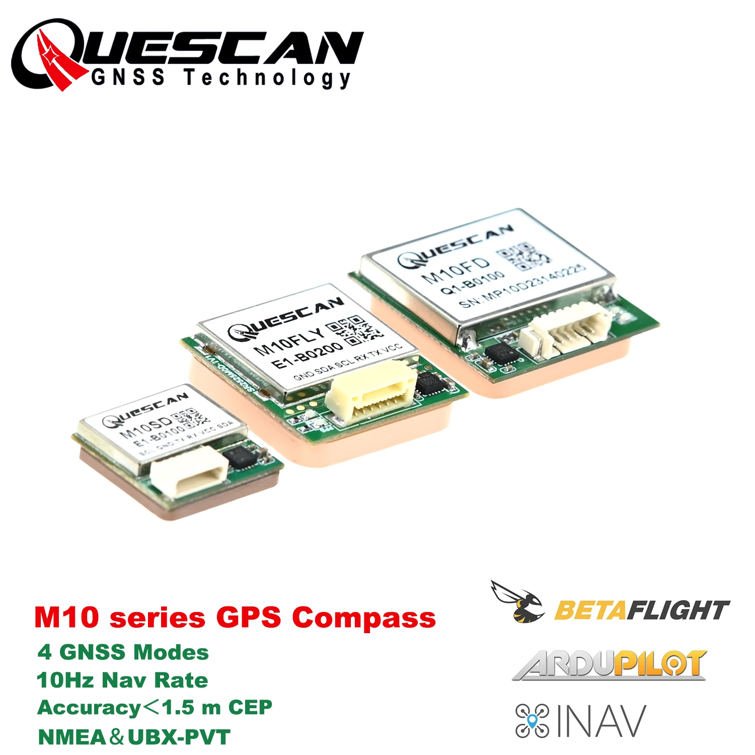 Quescan M10 시리즈 10Hz GPS 모듈(FPV 드론 비행 컨트롤러용 나침반 포함) Betaflight INAV Ardupilot Pixhawk GPS 모듈