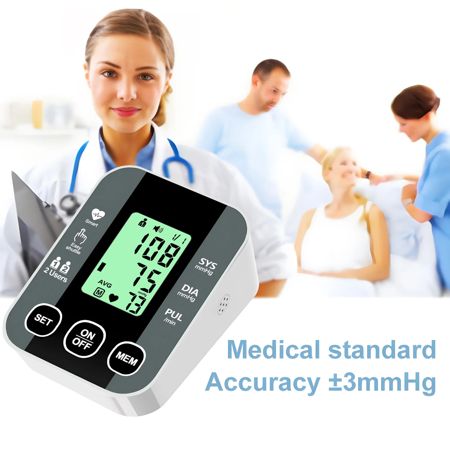Blood Pressure Monitor Upper Arm Cuff Accurate Automatic BP Pulse Rate Meter with Adjustable Digital LCD