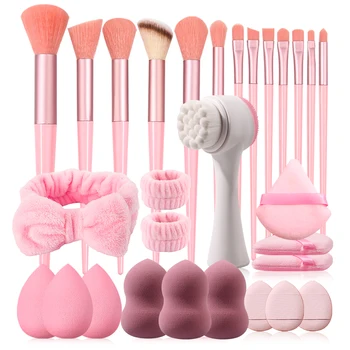 29pcs Tool Kit 13pcs Makeup Brush With 12Pcs Makeup Sponge Set&Face Wash Brush& Headband Wristband Make Up Accessories 1