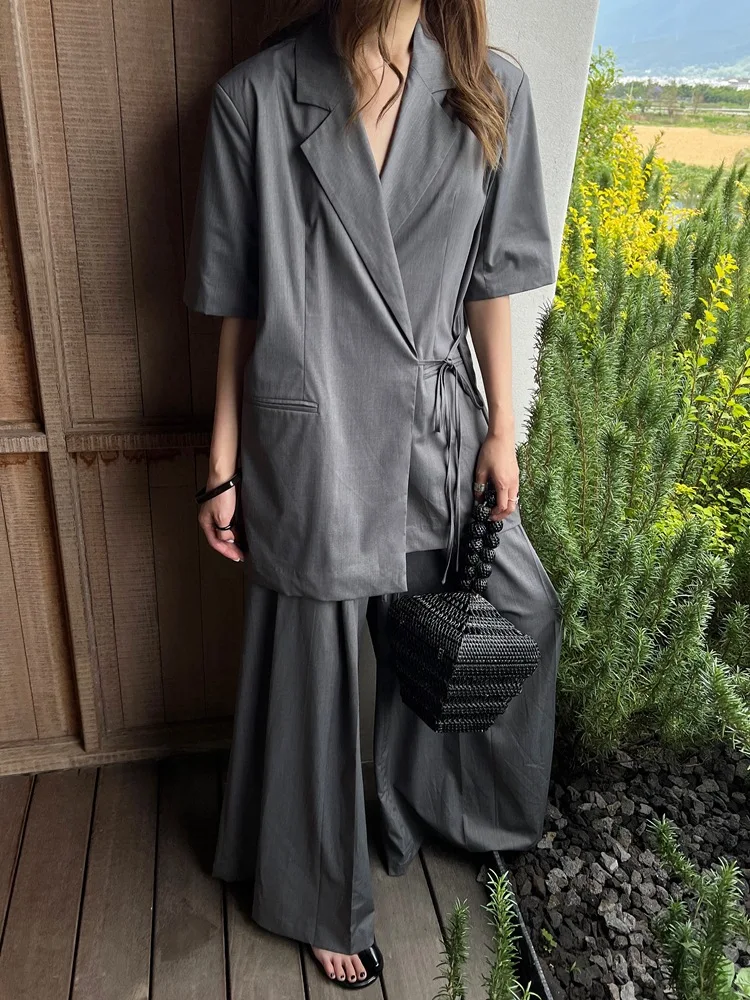 [LANMREM] Fashion Drawstring Pants For Women High Waist Wide Leg Trousers Pleasted Office Lady Clothing 2024 Summer New 26D9374