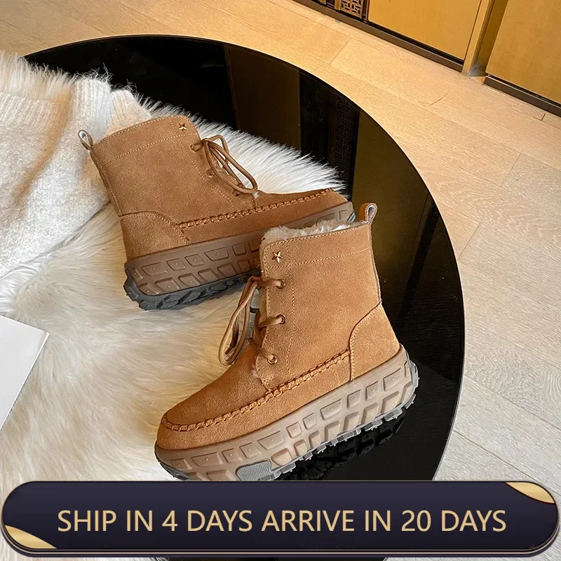 Hot! Winter Tailor-made Suits Rubber Non-slip Leather Women's Cotton Boots with Real Fur