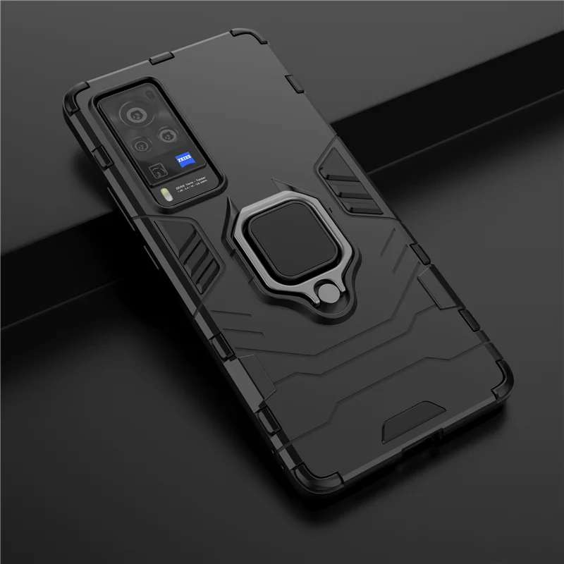 Magnetic Metal Ring Holder Shockproof Armor Case with TPU Bumper and Hard Plastic Back Cover
