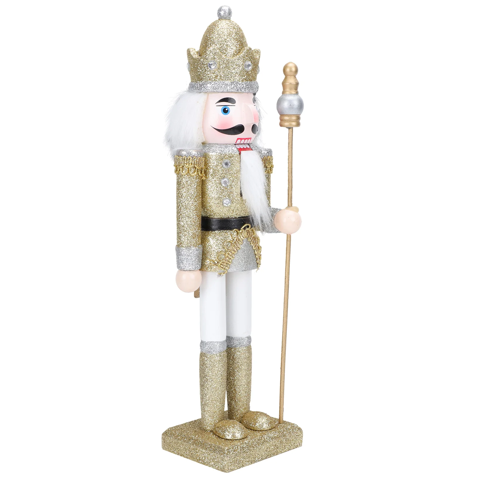 

Golden Traditional Wooden Nutcracker Ornament Puppet Festive Glitter Christmas Decor for Shelves and Tables