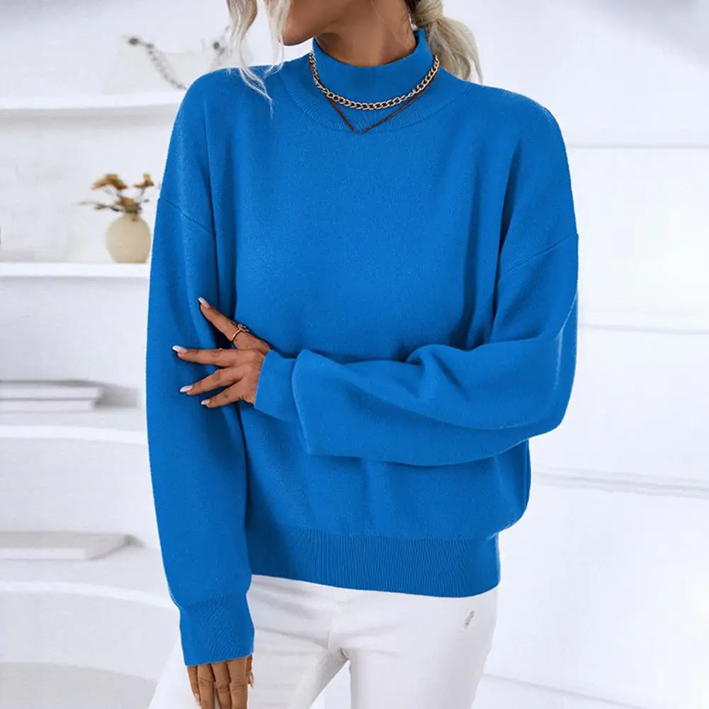 

Popular Pullover Sweater Fine Texture Stretchy Sweater Jumper Women Pure Color Basic Sweater Jumper