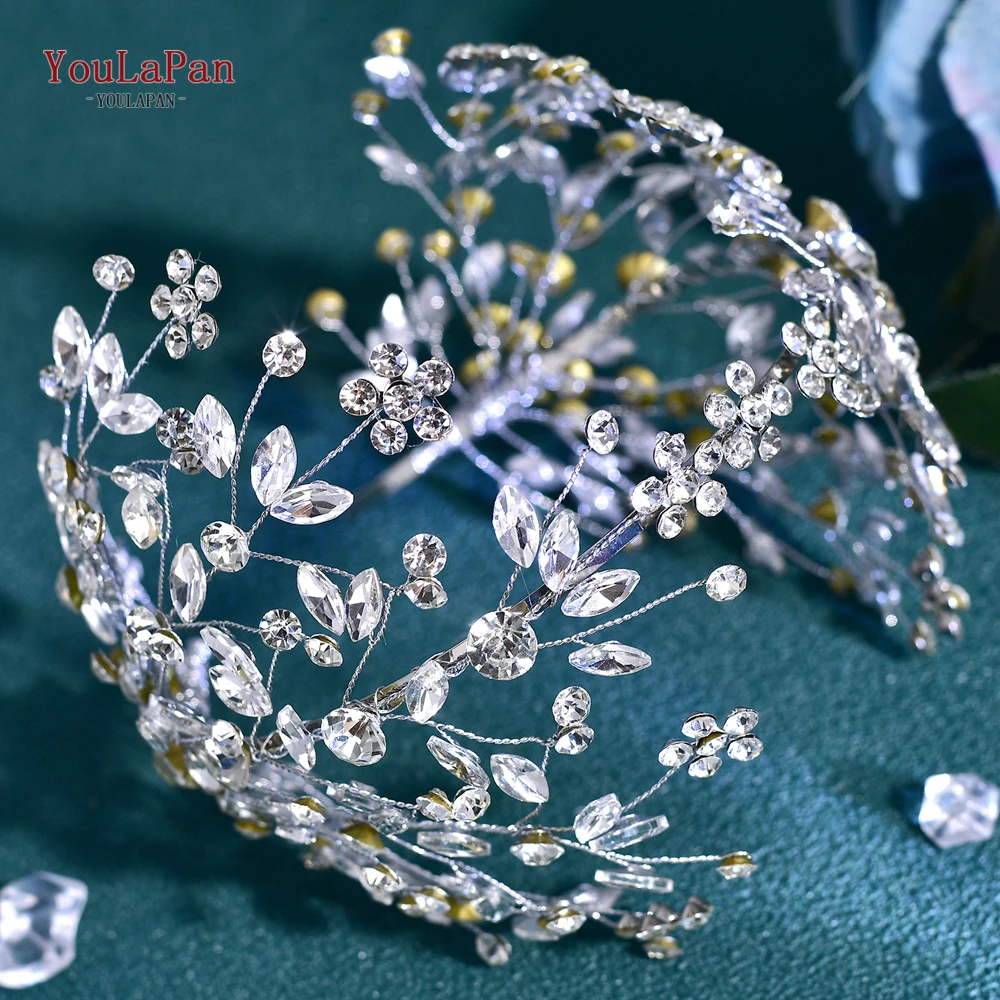 YouLaPan Luxury Rhinestone Bride Headband Handmade Silver Color Wedding Hair Accessories Fashion WWomen Hair Hoop Headwear HP794