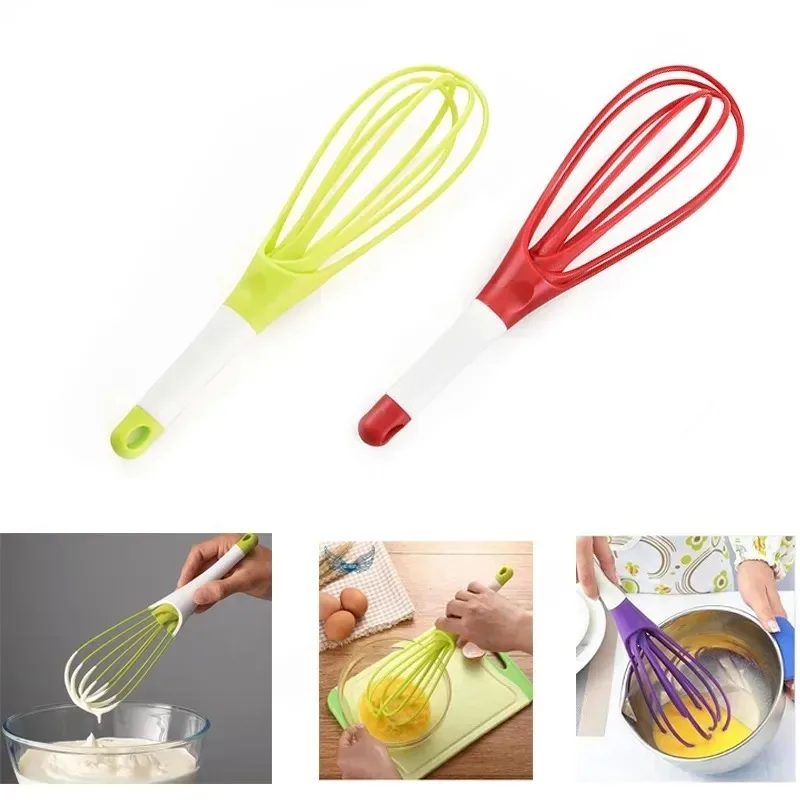 Kitchen Gadget Multifunction Rotatable Balloon and Flat Whisk Egg Beater Plastic Hand Knead Dough Blender Egg Mixer Tools 1Pcs