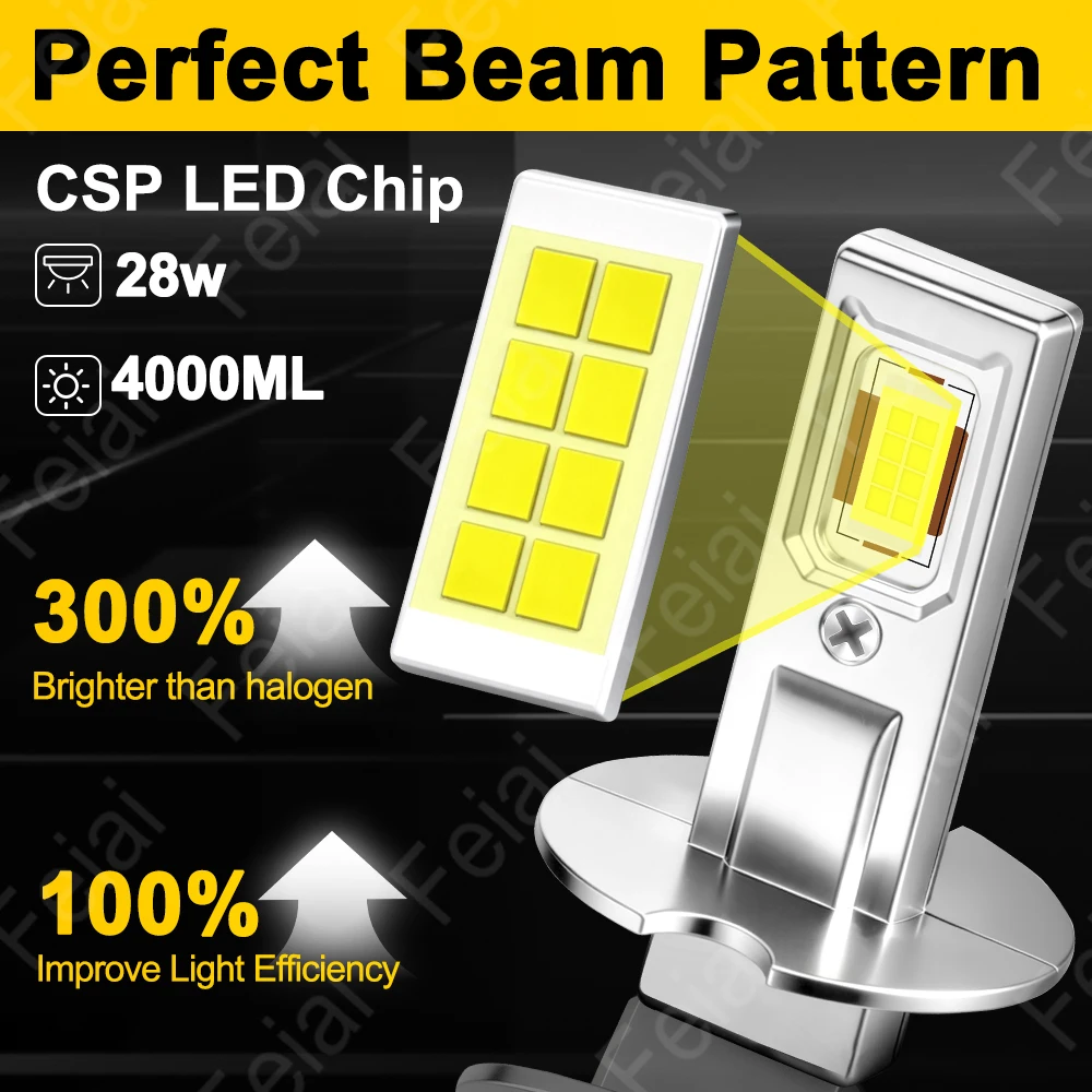 H3 LED 안개등 노란색 고출력 H3 LED 전구 자동차 안개등용, 자동차 안개등 6000K 3000K 12V 미니 플러그 앤 플레이 캔버스 없음