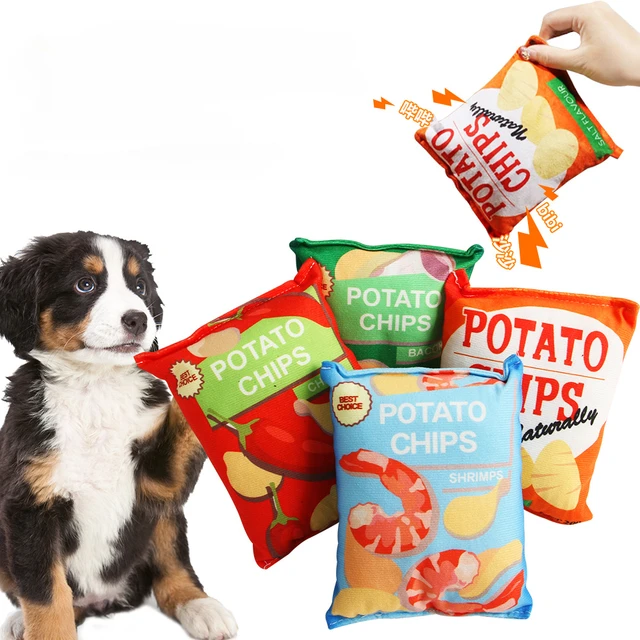 Potato Chip Bag Funny Dog Toys Plush Squeaker Food Toy for Small Medium Dogs  Interactive Squeaky Chew Puppy Toys - AliExpress