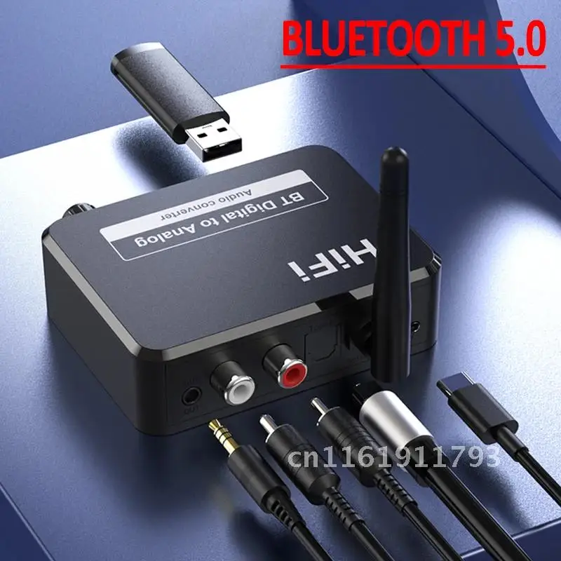 Digital to Analog Audio DAC Converter Spdif Optical Fiber Signal to 3.5MM 3.5 AUX 2 RCA Amplifier Decoder Bluetooth 5.0 Receiver