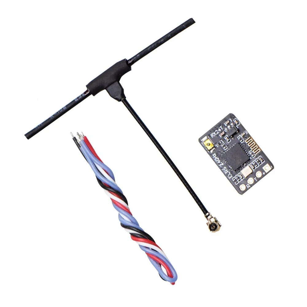 Vue de dessus du récepteur JHEMCU ExpressLRS RX24T 2.4G ELRS Nano avec antenne T