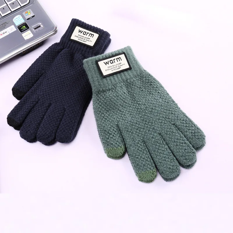 Winter Men Knitted Gloves Touch Screen Thicken Wool Cashmere Solid Business Gloves Autumn Warm Gloves Male Gloves