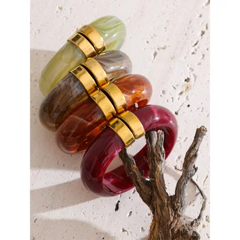 66mm Green Pink Brown Purple Acrylic Thick Bracelet Bangle for Women Stainless Steel Arrivals 2025 Wrist Jewelry Gift 4