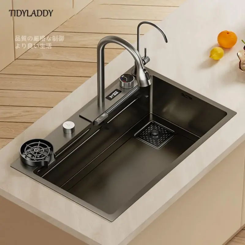 Waterfall Sink Kitchen Sink Stainless Steel Dishwashing Basin Multi-Function Large Single Tank Kitchen Novel Accessories