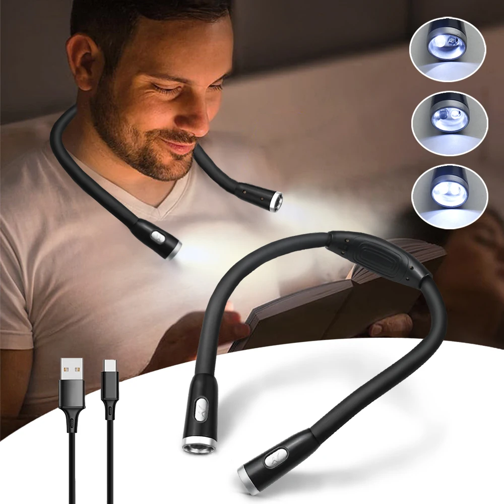 LED Neck Hanging Reading Light USB Rechargeable / AAA Eye Protection Book Light for Night Reading Running Knitting Maintenance