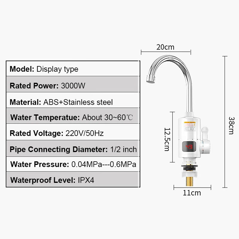 Robinet Chauffe-Eau Instantané 3000W – Mitigeur Électrique Dynamique – Eau Chaude Illimitée